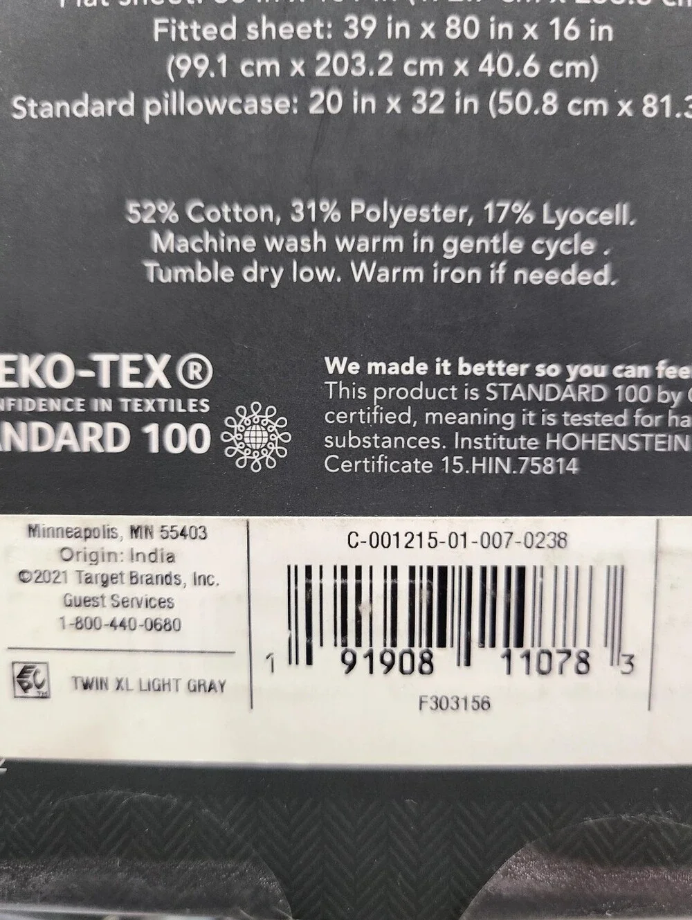 Threshold Tri-ease Sheet Set Twin XL light Gray